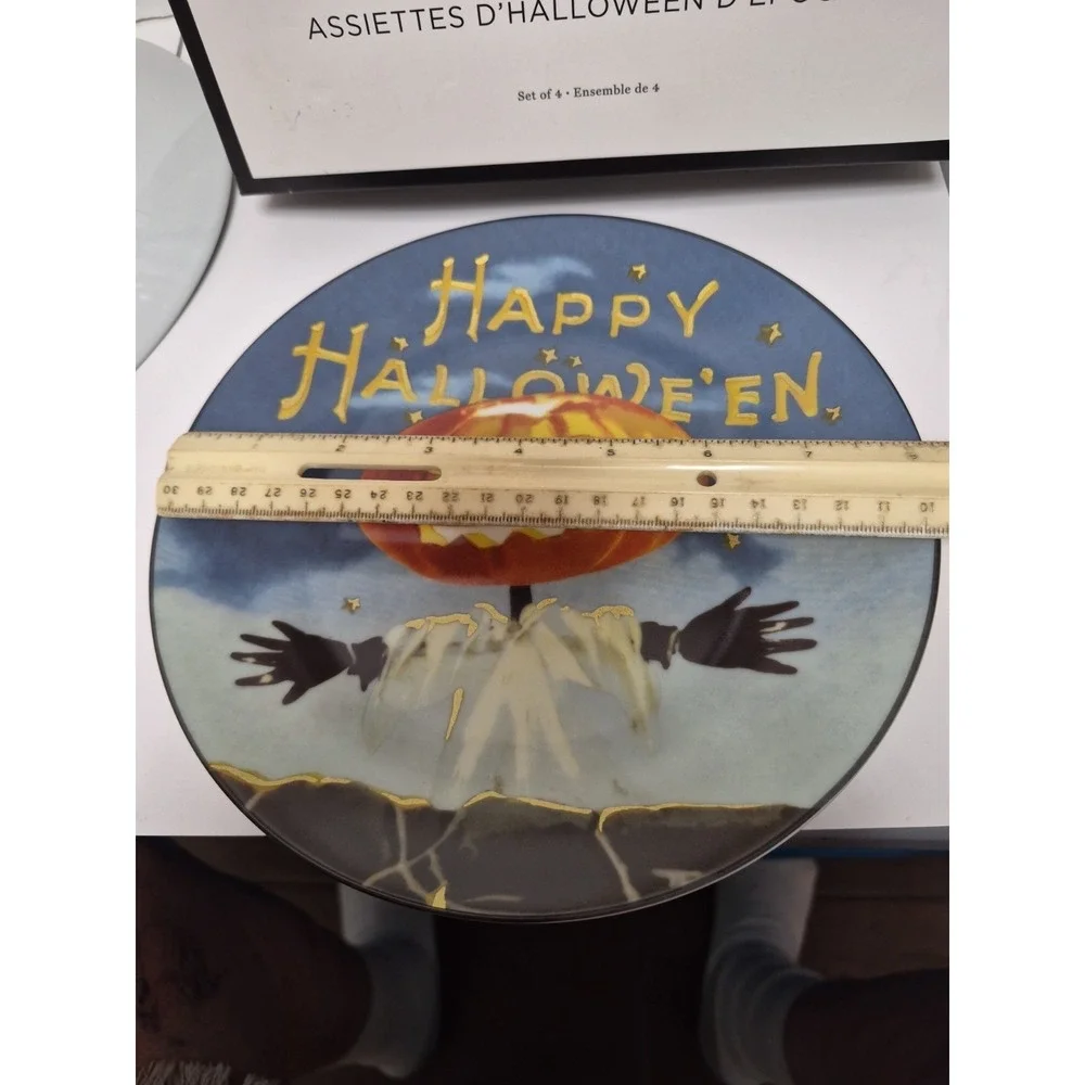 Williams-Sonoma Vintage Halloween Salad Dessert Plates Set of 4 Pumpkn black Cat